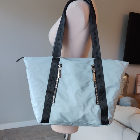 Steve Madden Silver Tote with Black Straps - Picture 1 of 9